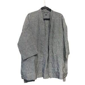 Eileen Fisher Oversized Gray Black Long Sleeve Open Front Jacket Size Large